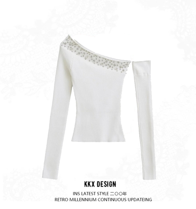Irregular Slant Collar Off-shoulder Long Sleeve Cardigan