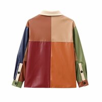 Fashionable and versatile simple stitching PU leather long-sleeved jacket - Thumbnail 1