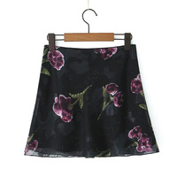 Retro high waist skirt sexy flower print lining hip skirt - Thumbnail 1