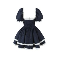 British style oversized double-layer hem princess tutu skirt women's summer new square collar lace splicing princess dress - Thumbnail 1