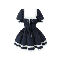 British style oversized double-layer hem princess tutu skirt women's summer new square collar lace splicing princess dress - Thumbnail 2