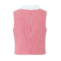 Square neck lace sleeveless short belly-exposing vest top for women with niche low waist plaid skirt - Thumbnail 3