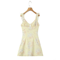 French retro small fresh print suspender dress - Thumbnail 1