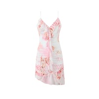 Sexy V-neck ear-edge ribbon dress with pleated slim irregular short skirt - Thumbnail 3