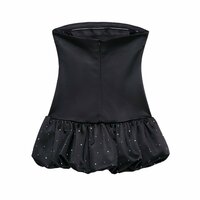 Balloon-style satin dress with rhinestones - Thumbnail 1