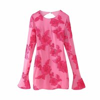 Three-dimensional floral long-sleeved backless dress - Thumbnail 1