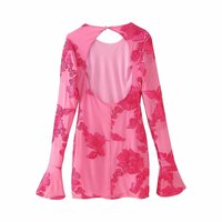 Three-dimensional floral long-sleeved backless dress - Thumbnail 2