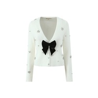 Deep V-neck bow-knit sweater - Thumbnail 2
