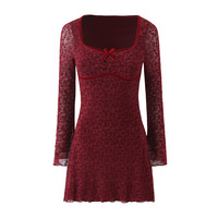 Floral flocking print butterfly tie shoulder short sleeve dress - Thumbnail 4