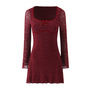 Floral flocking print butterfly tie shoulder short sleeve dress-4