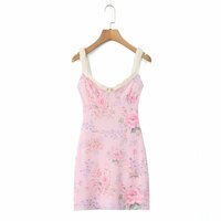 Sweet style neckline rose flower floral short skirt dress - Thumbnail 2