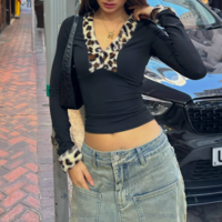Leopard print fur collar spliced ​​hottie top - Thumbnail 7