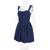 Lace patchwork suspender skirt waist backless mini skirt - Thumbnail 3