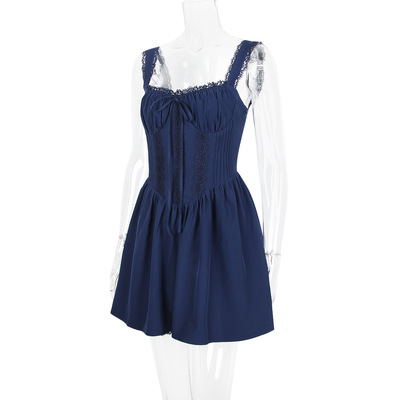 Lace patchwork suspender skirt waist backless mini skirt