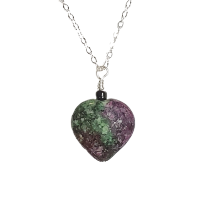 Ruby in zoisite heart necklace