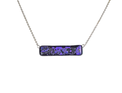 Purple Splatter Dichroic Fused Glass Bar Necklace