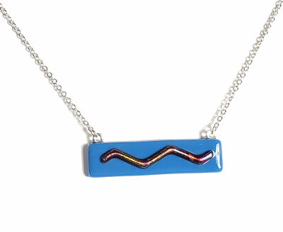 Dichroic Wave on Blue Fused Glass Bar Necklace