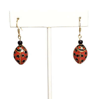 Vintage lady bug cloisonne earrings