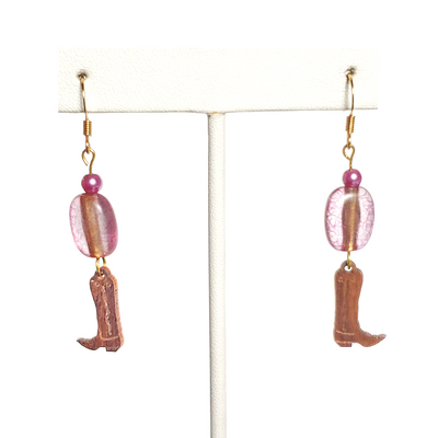 Purple beaded cowboy boot earrings