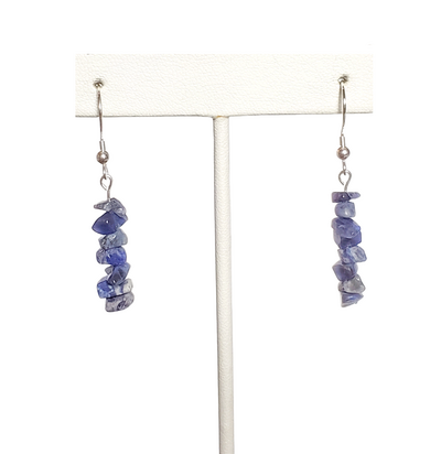Blue Sodalite Chip Earrings with Sterling Silver Hooks