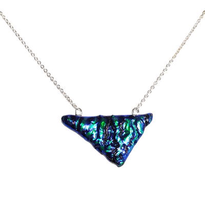 Dichroic blue lava fused glass triangle necklace