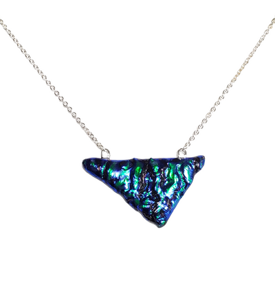 Dichroic Blue Lava Fused Glass Triangle Necklace