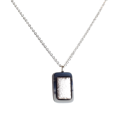 Dichroic silver on smoky white fused glass pendant necklace