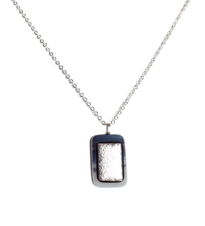 Dichroic Silver on Smoky White Fused Glass Pendant Necklace