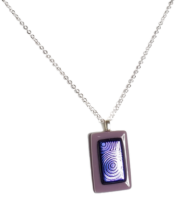 Dichroic Blue Circles on Purple Fused Glass Pendant Necklace