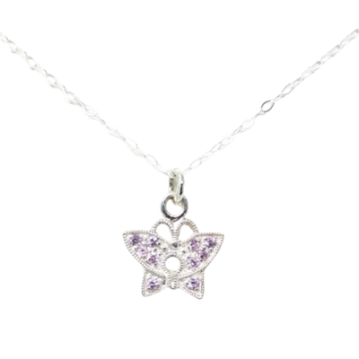 Dainty sterling silver pink cubic zirconia butterfly necklace