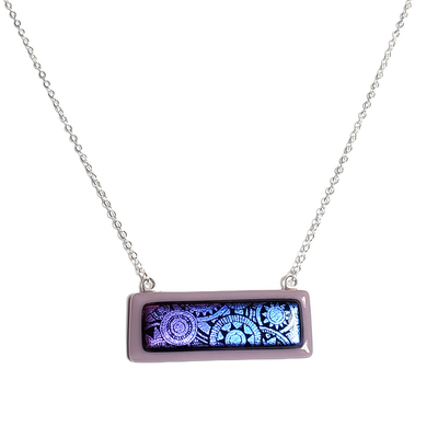 Dichroic blue sundials on purple fused glass bar necklace - Thumbnail 2