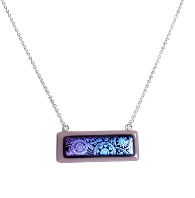 Dichroic Blue Sundials on Purple Fused Glass Bar Necklace