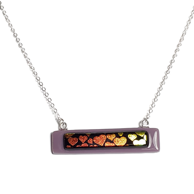 Dichroic hearts on purple fused glass bar necklace - Thumbnail 2