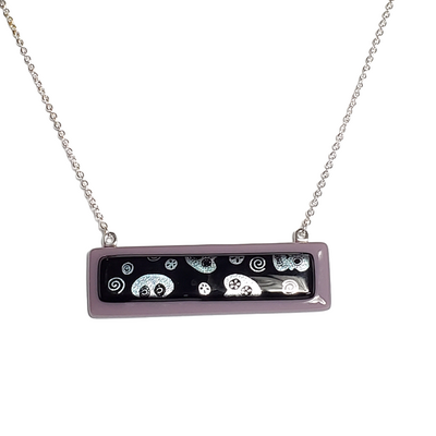 Silver dichroic skulls on purple fused glass bar necklace - Thumbnail 1