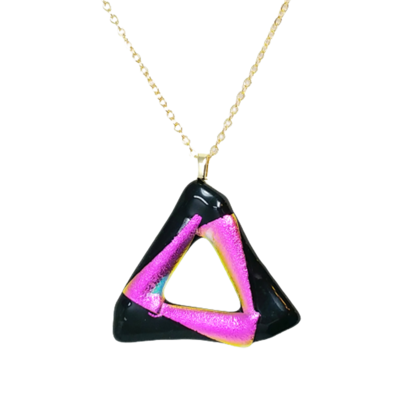 Purplish pink dichroic triangle fused glass necklace - Thumbnail 1