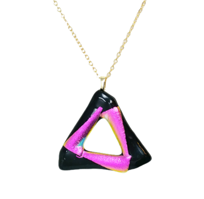 Purplish Pink Dichroic Triangle Fused Glass Necklace