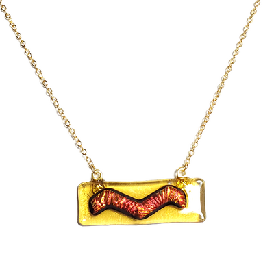 Dichroic red wave on amber fused glass bar necklace - Thumbnail 3