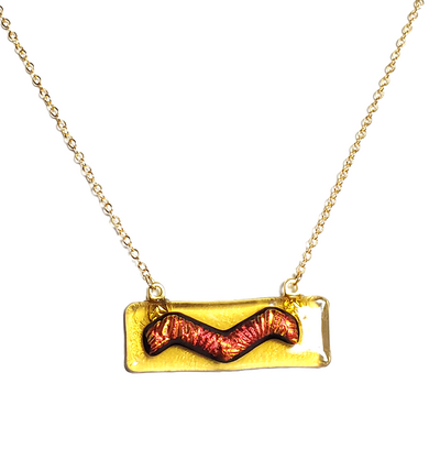Dichroic Red Wave on Amber Fused Glass Bar Necklace