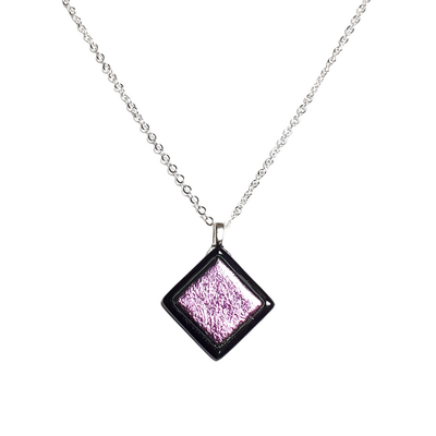Dichroic purple on black fused glass pendant necklace