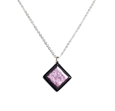 Dichroic Purple on Black Fused Glass Pendant Necklace