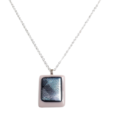 Dichroic geometric on lavender fused glass pendant necklace - Thumbnail 3