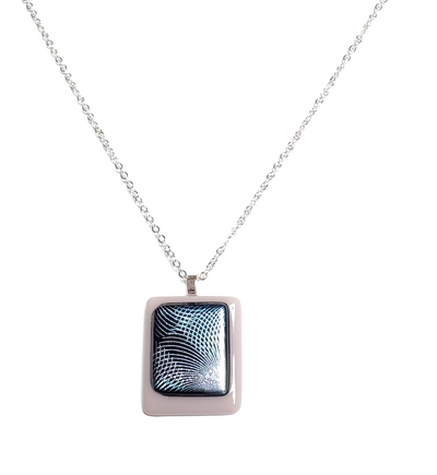 Dichroic Geometric on Lavender Fused Glass Pendant Necklace