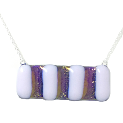 Pink on iridescent blue fused glass necklace - Thumbnail 3
