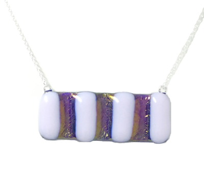 Pink on Iridescent Blue Fused Glass Necklace