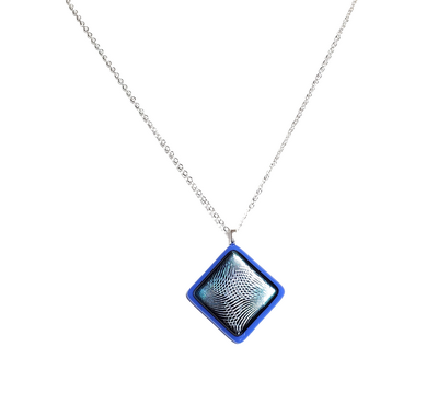 Dichroic Geometric on Cobalt Blue Fused Glass Pendant Necklace