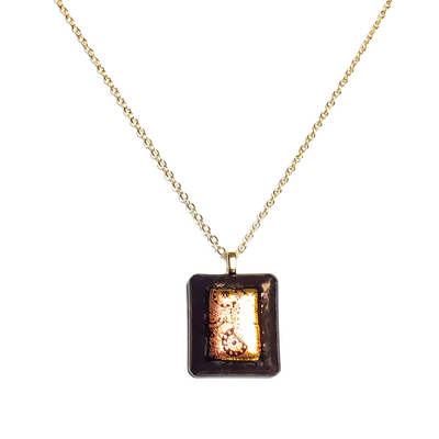 Dichroic sundials on metallic black fused glass pendant necklace
