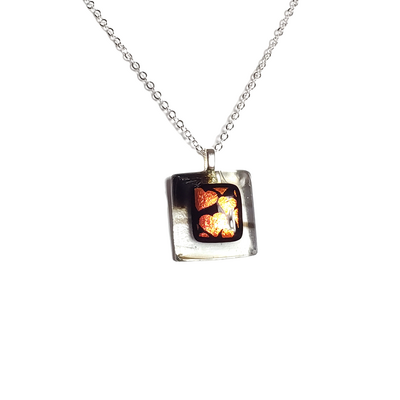 Dichroic hearts on smokey  fused glass pendant necklace - Thumbnail 3