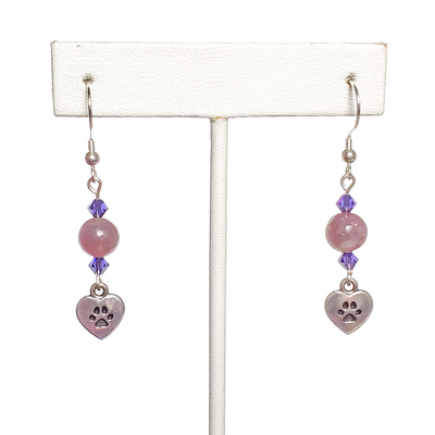 Dog paw print and lepidolite earrings with sterling silver hooks - Thumbnail 5