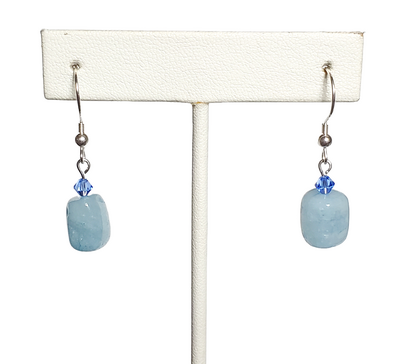 Aquamarine and Blue Crystal Earrings with Sterling Silver Hooks