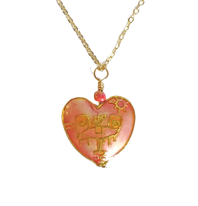 Pink Cloisonne Romantic Heart Necklace